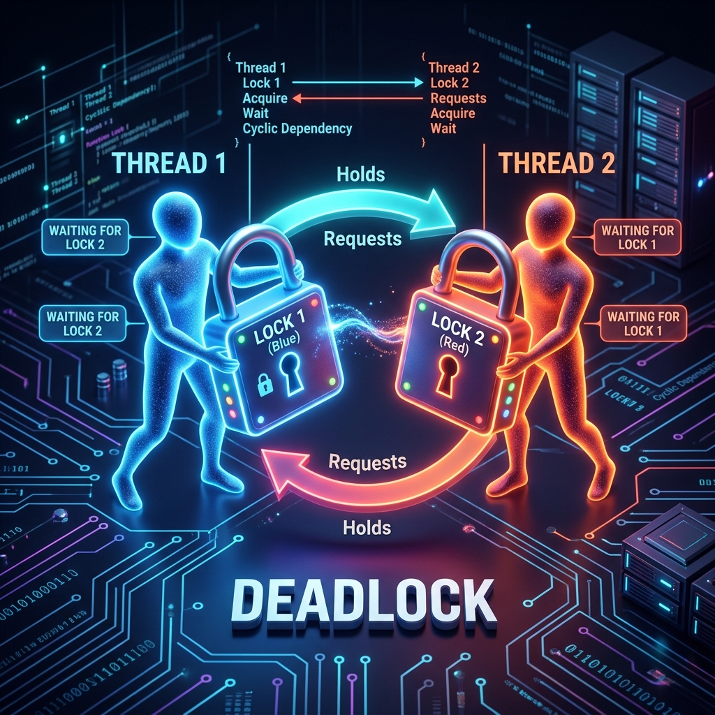 Illustration of a deadlock scenario between two threads waiting on locks