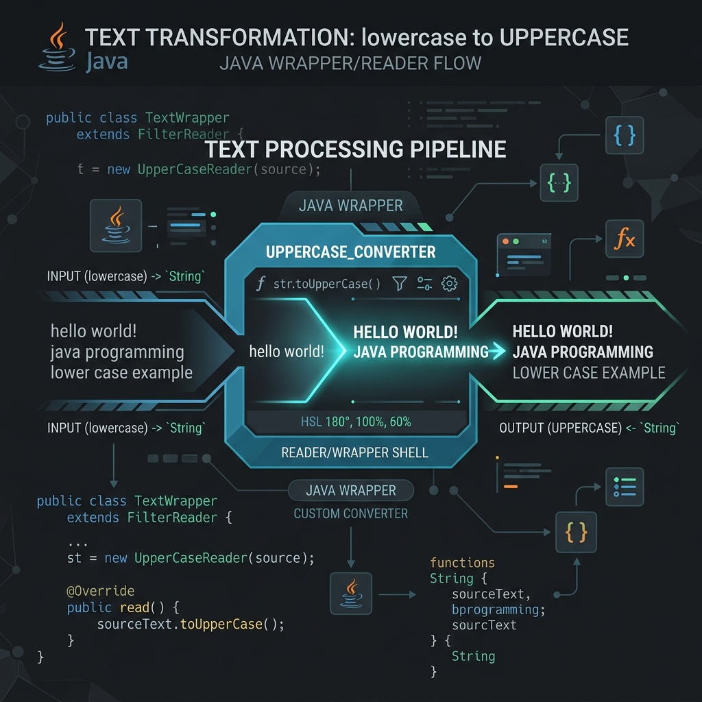 Illustration of a filter shell converting lowercase words to UPPERCASE words