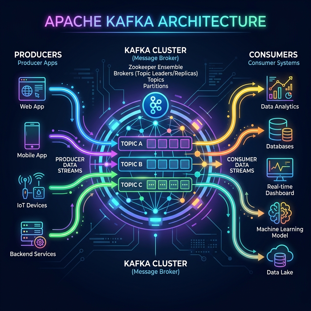 Illustration of Apache Kafka Architecture and Data Flow