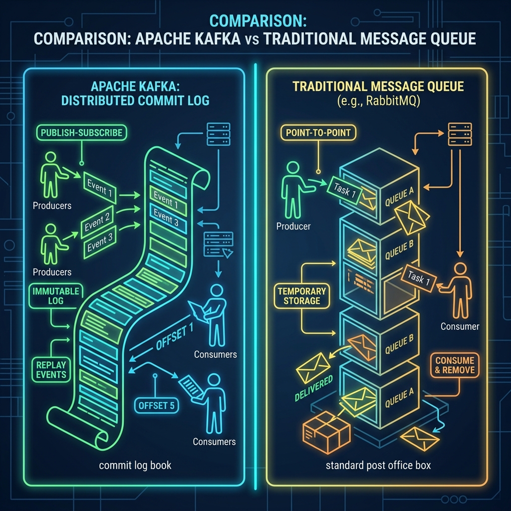 Comparison between RabbitMQ Message Queue and Apache Kafka Log